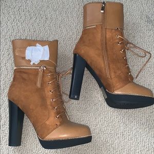 Brown lace up booties